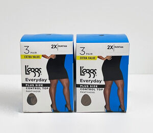L'eggs Everyday Plus Size Control Top Pantyhose 6 Pair 2X Suntan